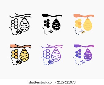 Bee hive icon set with line, outline, flat, filled, glyph, color, gradient. Editable stroke and pixel perfect. Can be used for digital product, presentation, print design and more.