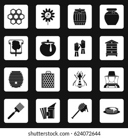 Bee Hive Icon Set In White Squares On Black Background. Simple Illustration Of Bee Hive Icon Vector Set For Any Design