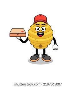 bee hive illustration as a pizza deliveryman , character design