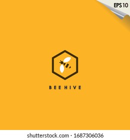 Bee With Hive Logo Design. Bee Logo Template. Modern Design. Flat Logo. Vector Illustration