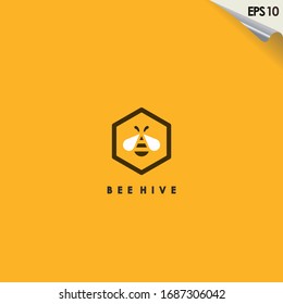 Bee With Hive Logo Design. Bee Logo Template. Modern Design. Flat Logo. Vector Illustration