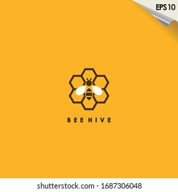 Bee With Hive Logo Design. Bee Logo Template. Modern Design. Flat Logo. Vector Illustration