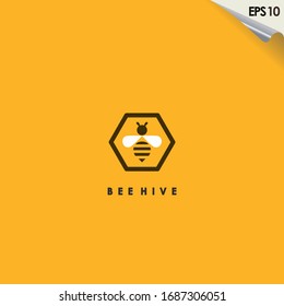 Bee With Hive Logo Design. Bee Logo Template. Modern Design. Flat Logo. Vector Illustration