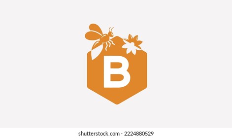 Bee With Hive Logo Design. Bee Logo Template. Modern Design. Flat Logo. Vector Illustration