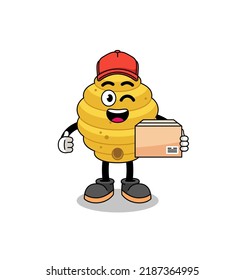 bee hive mascot cartoon as an courier , character design