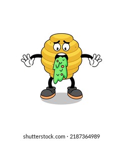 bee hive mascot cartoon vomiting , character design