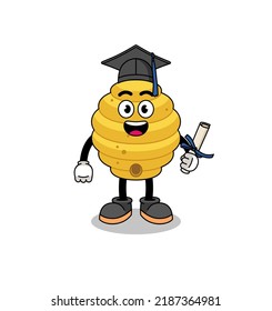 bee hive mascot with graduation pose , character design