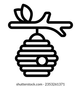 Bee hive on a branch line icon, Thanksgiving Day concept, Beehive branch sign on white background, Honey bee house icon in outline style mobile concept web design. Vector graphics.