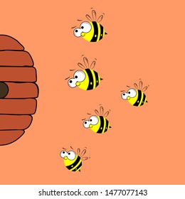 bee, hive on peach background