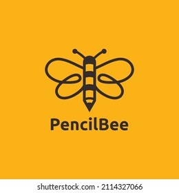 Bee Hive Pencil Art Bumble Bee Line Outline Simple Logo Design Premium