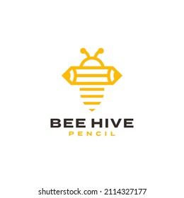 Bee Hive Pencil Art Bumble Bee Line Outline Simple Logo Design Premium