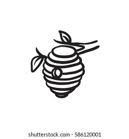 Bee hive sketch icon for web, mobile and infographics. Hand drawn bee hive icon. Bee hive vector icon. Bee hive icon isolated on white background.