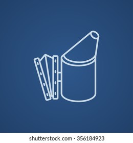 Bee hive smoker line icon for web, mobile and infographics. Vector light blue icon isolated on blue background.