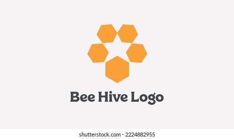 Bee hive star logo. Bee on honeycomb outline flat style icon. Isolated on white background.