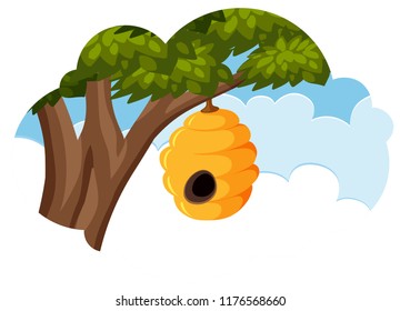 Bee hive in tree  illustration