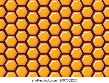Bee hives or a honeycomb background using orange and purple color. Flat illustration of a honeycomb.