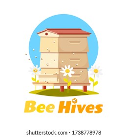 Bee hives. Vector illustration in flat style