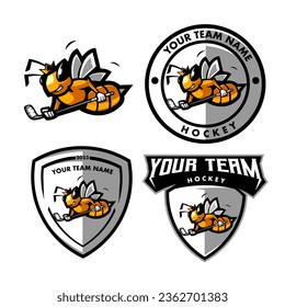 Bee Hockey Mascot Logo Design Vector