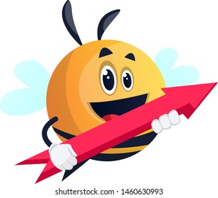 Bee holding an arrow, illustration, vector on white background.