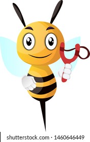 Bee holding catapult, illustration, vector on white background.