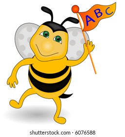Bee holding  flag with 'ABC'. Vector.