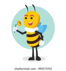 bee holding flower vector illsutrsation design