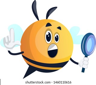 Bee holding a mirror, illustration, vector on white background.