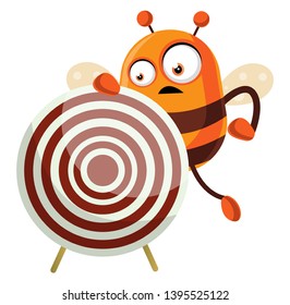 Bee holding a target, illustration, vector on white background.