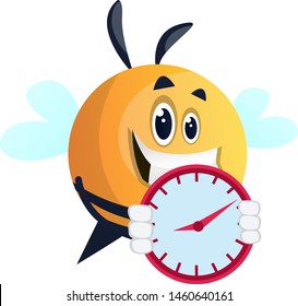 Bee holding watch, illustration, vector on white background.