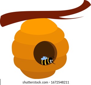 Abeja en casa, ilustración, vector sobre fondo blanco.