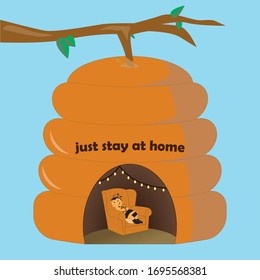 Bee at home reading in the armchair - just stay at home message 