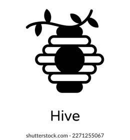 Bee home, solid editable icon of hive 