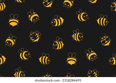 Bee honey cartoon seamless pattern. Kids honeybee insect characters with funny faces endless background. Cute summer ornament comic smiley striped doodle bees repeat vector, boundless illustration