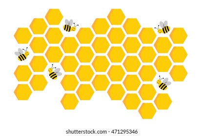 Bee and honey cells isolated on background. Vector illustration