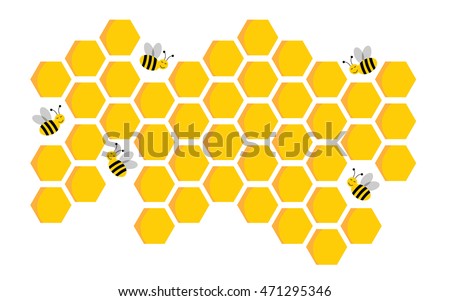 Bee and honey cells isolated on background. Vector illustration