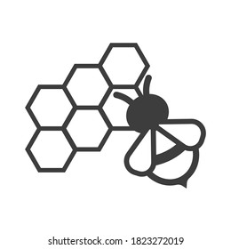 Bee with honey comb icon isolated on white background. Vector illustration. Eps 10