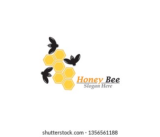 Bee and Honey comb logo template 