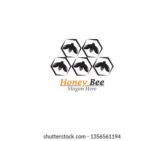 Bee and Honey comb logo template 