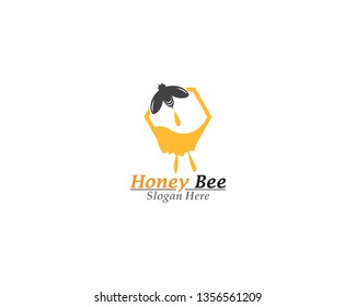 Bee and Honey comb logo template 