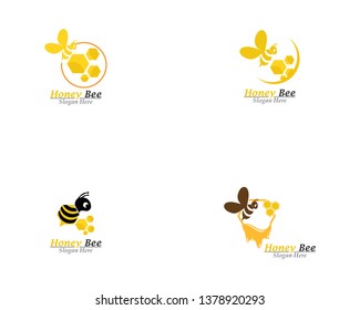 Bee And Honey Comb Logo Template Icon Vector