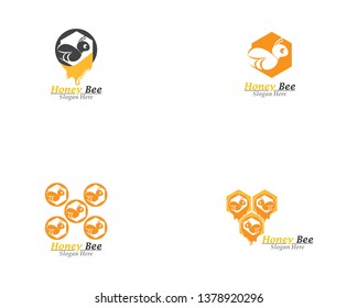 Bee and Honey comb logo template icon vector