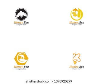 Bee and Honey comb logo template icon vector