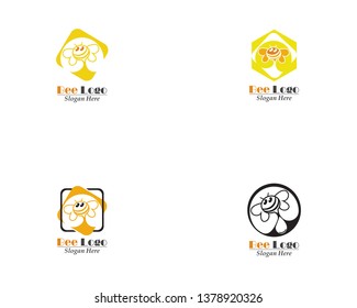 Bee And Honey Comb Logo Template Icon Vector