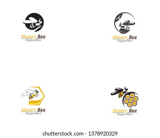 Bee And Honey Comb Logo Template Icon Vector