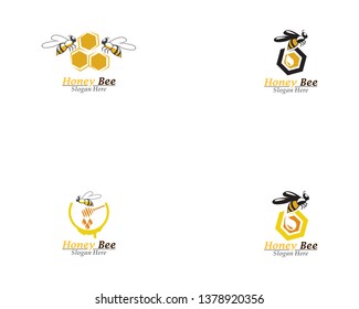 Bee And Honey Comb Logo Template Icon Vector