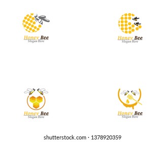 Bee and Honey comb logo template icon vector