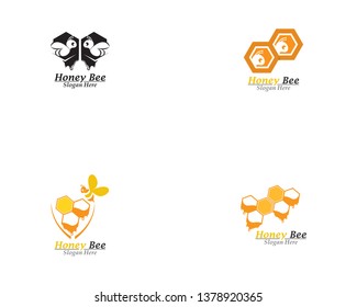 Bee And Honey Comb Logo Template Icon Vector