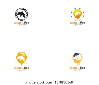 Bee And Honey Comb Logo Template Icon Vector