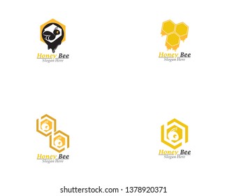 Bee And Honey Comb Logo Template Icon Vector