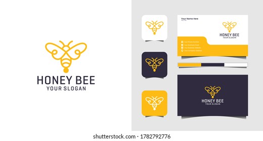 Bee honey creative icon symbol logo line art style linear logotype. logo design, icon and business card